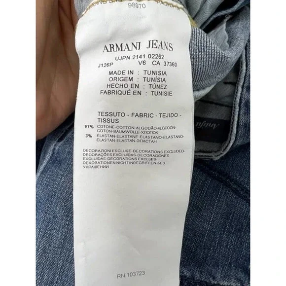 Armani Jeans J12 Antifit Slim Fit Boot Size 33 x 34